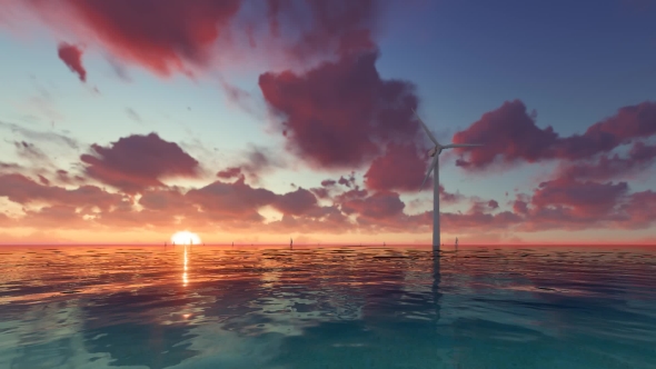 Wind Generator at Sunset on Sea alt
