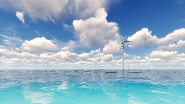 Wind Turbine on Blue Sea alt