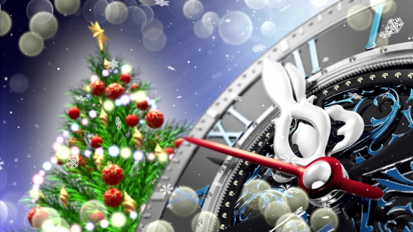 New Year's at Midnight - Old Clock with Stars Snowflakes and Holiday Lights