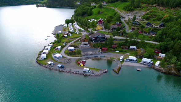 Beautiful Nature Norway Aerial View of the Campsite To Relax.
