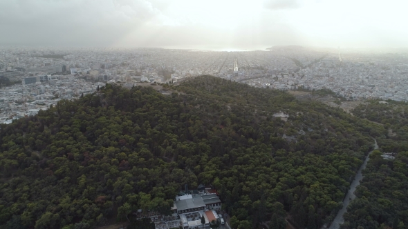 Aerial View of Mouseion Hill and Modern Part of the Athens