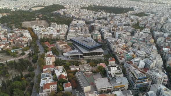 Beautiful Aerial Cityscape of Athens with Modern Museum of Acropolis