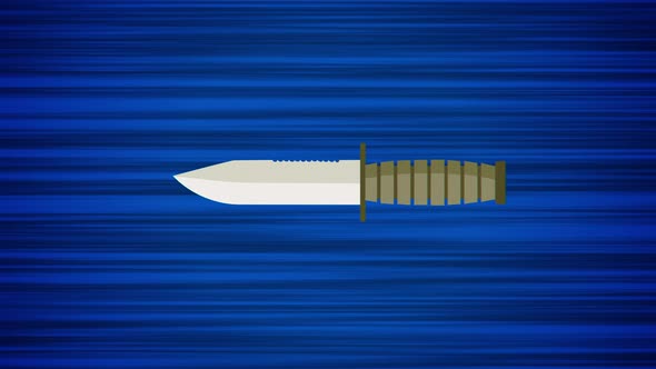 Flying knife on blue background. Looped animation of throwing a blade. Anime style moving cutter