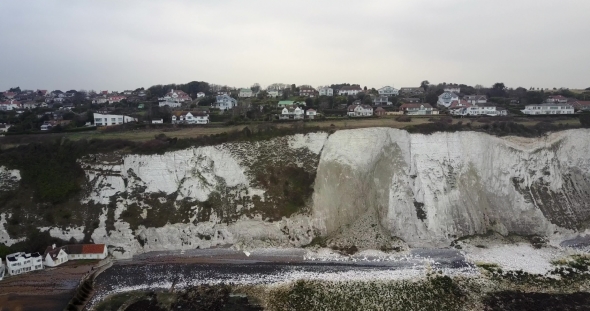 Flying Away From White Cliffs of Dover in Kent Aerial Shot