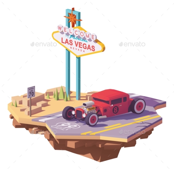 Vector Low Poly Classic Hot Rod Car