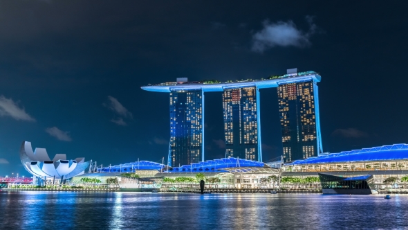 Marina Bay Sands Hotel at Night, Singapore. August 2017