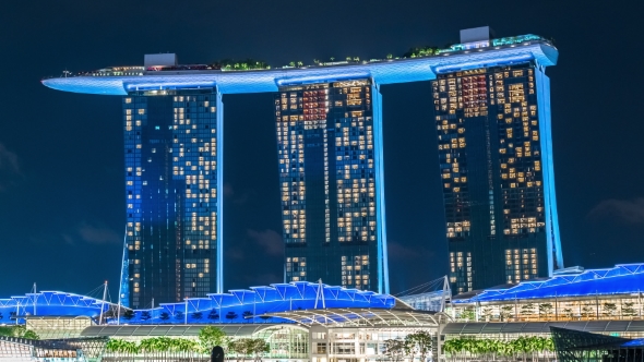 Marina Bay Sands Hotel at Night in Singapore City. August 2017