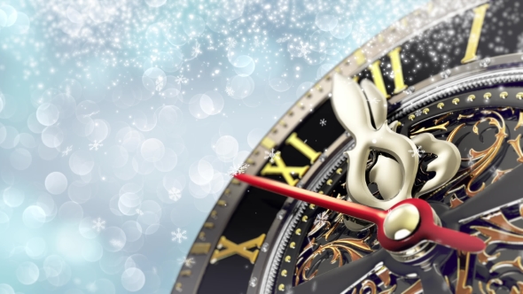 New Year's at Midnight - Old Clock with Stars Snowflakes and Holiday Lights