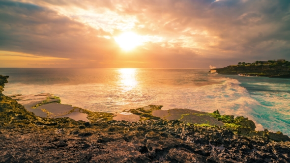 Summer Sunset at the Rock Beach in Nusa Lembongan, Bali, Indonesia