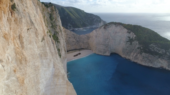 Aerial Footage Shipwreck Bay Navagio Beach, Zakynthos