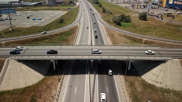 Aerial View of Transport Junction, Traffic Cross Road Junction Day