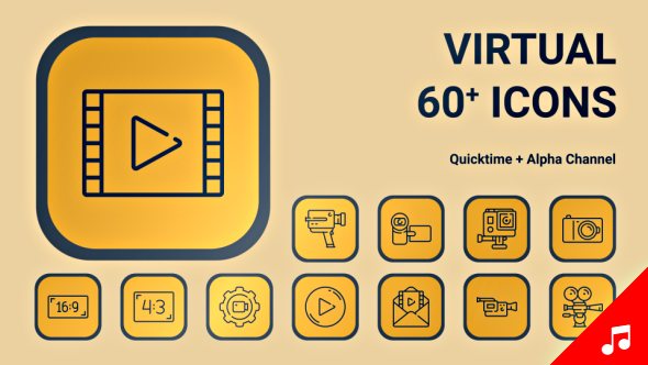 Virtual Reality VR Video Technology Icon Set - Line Motion Graphics