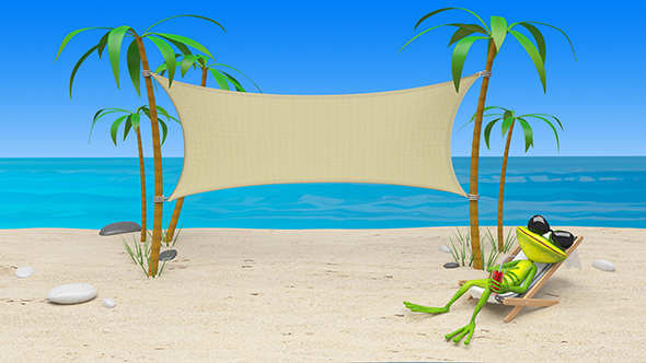 3D Animation of a Frog in a Deckchair on the Beach