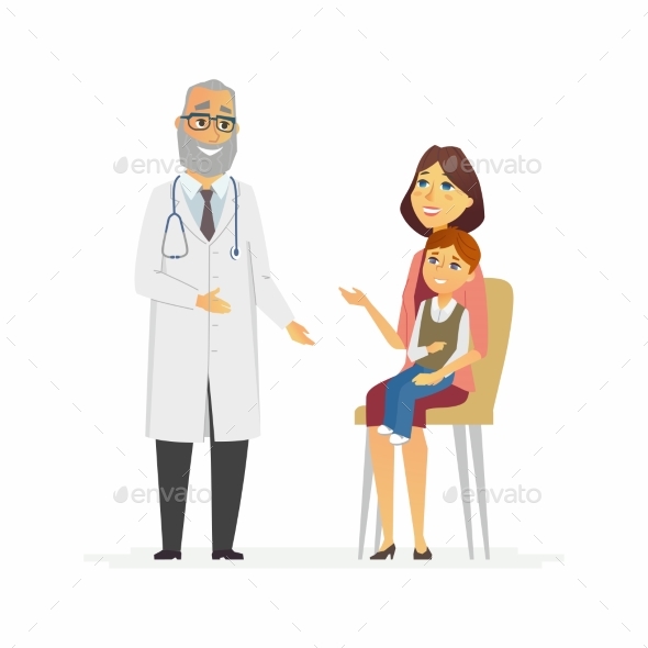Mother with Son at Doctors - Cartoon People