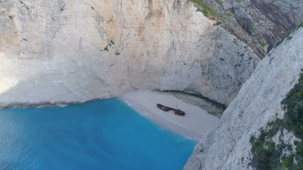 Aerial Footage Shipwreck Bay Navagio Beach, Zakynthos