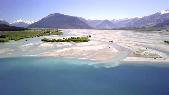 Glacial river in New Zealand aerial footage