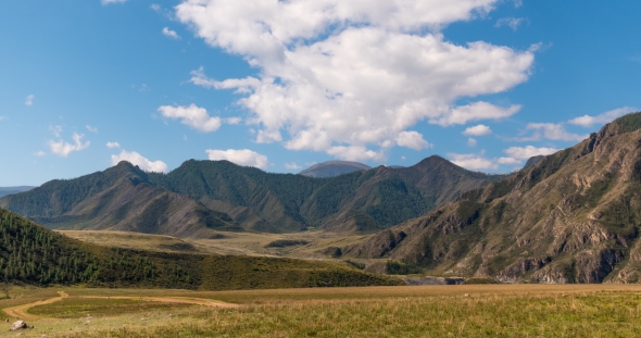 Time Laps Landscape Altai Mountains. Siberia, Russia