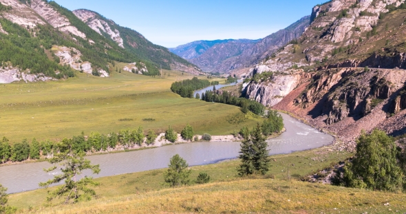 Time Laps Waves, Spray and Foam, River Katun in Altai Mountains. Siberia, Russia