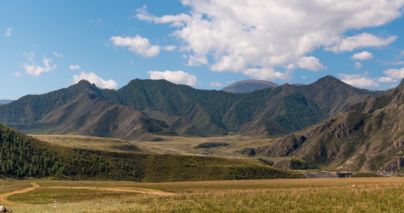 Time Laps Landscape Altai Mountains. Siberia, Russia