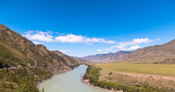 Waves, Spray and Foam, River Katun in Altai Mountains Siberia, Russia