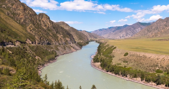 Waves, Spray and Foam, River Katun in Altai Mountains Siberia, Russia