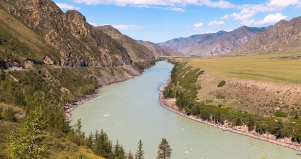 Waves, Spray and Foam, River Katun in Altai Mountains Siberia, Russia