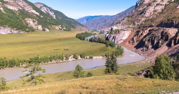 Waves, Spray and Foam, River Katun in Altai Mountains Siberia, Russia