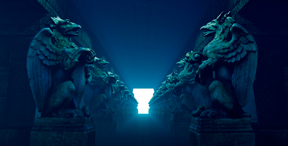 Dark Corridor With Fantastic Sculptures alt