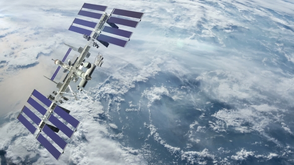 Satellite Revolving Over Earths Atmosphere alt