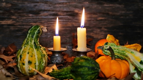 Autumn Thanksgiving Decor with Candles and Pumpkin