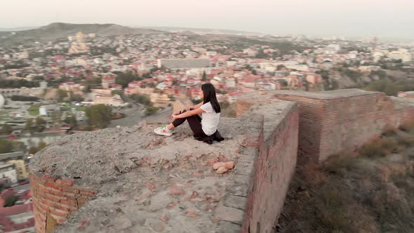 Close Up Circle Around Girl On Castle 