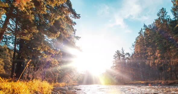 UHD Mountain River Timelapse at the Summer or Autumn Time