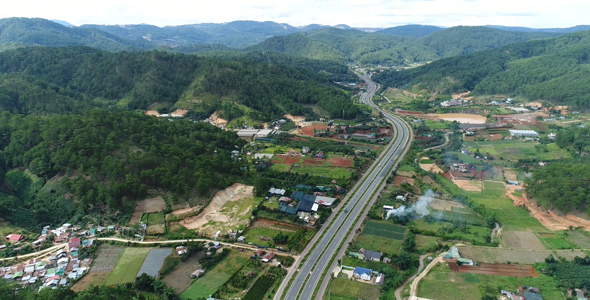 Aerial view of the highway on the mountain