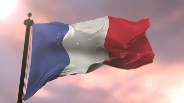Flag of France Waving at Sunset