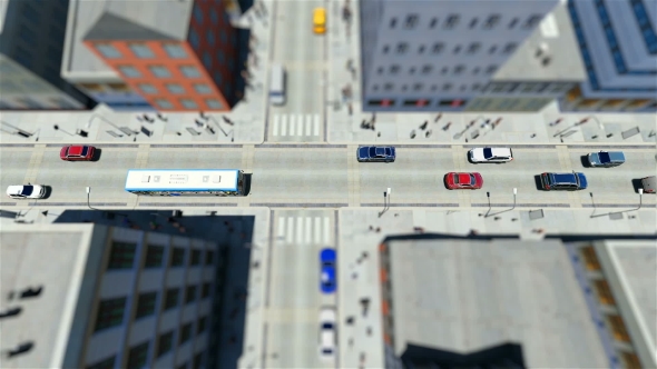 Tilt Shift of Walking People and Traffic in the City