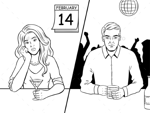 Lonely People on Valentine Day Coloring Book