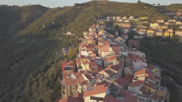 Civezza aerial view on house Mediterranean village town in Liguria, Italy