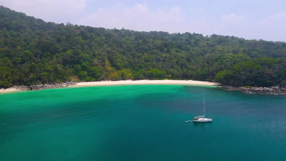 Aerial view top view of the beautiful sea at Freedom island Phuket Thailand. Summer holiday idyllic.