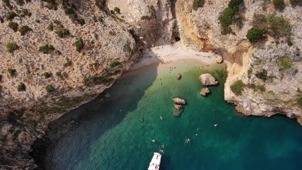 Beautiful paradise beach, aerial view from above. Cres Island, Croatia.