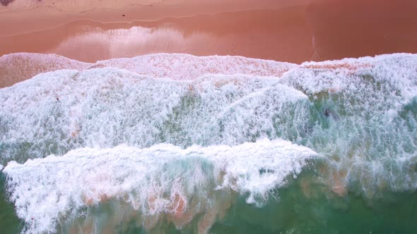 High quality footage Top view Sea beach beautiful waves Foaming and Splashing on the beach