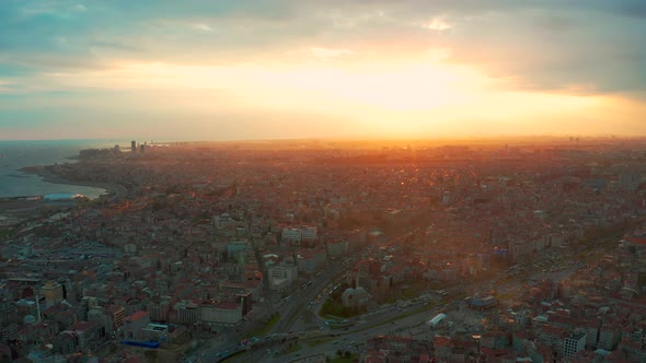 Sunset Over the Rooftops and Slums of Old Istanbul