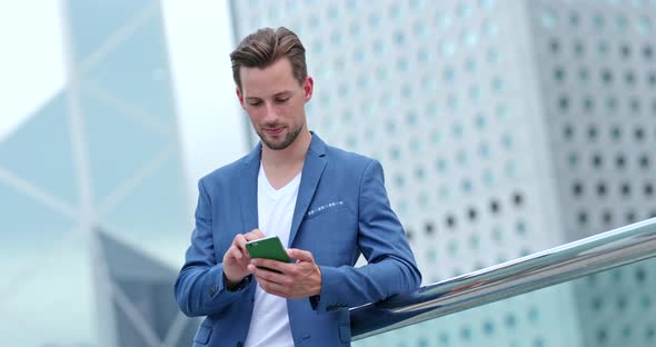 Caucasian businessman use of cellphone