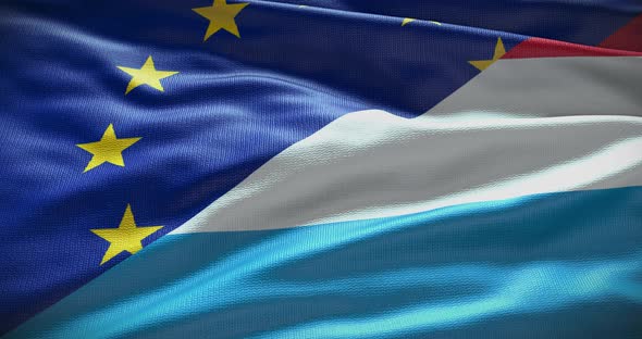 Luxembourg and EU waving flag loop 4K