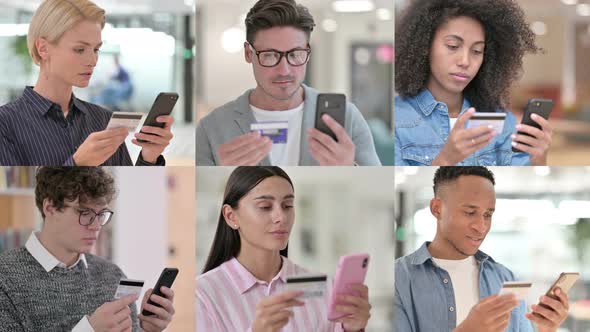 Collage of Young People Making Successful Online Payment on Smartphone