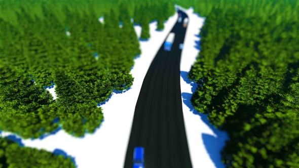 Tilt Shift Truck Traffic in the Forest Road alt