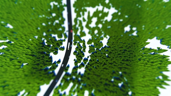 Tilt Shift Truck Traffic in the Forest Road alt