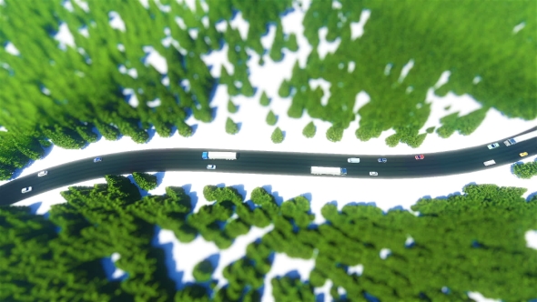 Tilt Shift Truck Traffic in the Forest Road alt