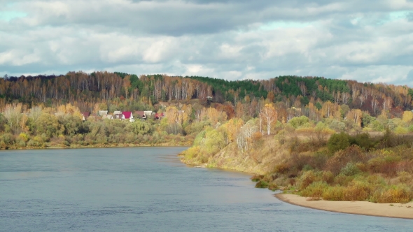 Aerial View Autumn  Landscape on Coast 