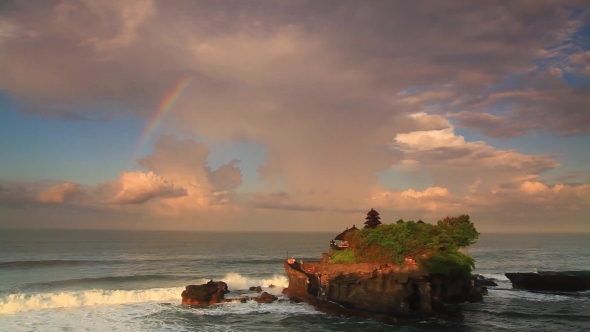 Pura Tanah Lot Temple Under Rainbow. Bali