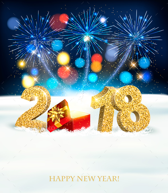 Happy New Year 2018 Background With Fireworks